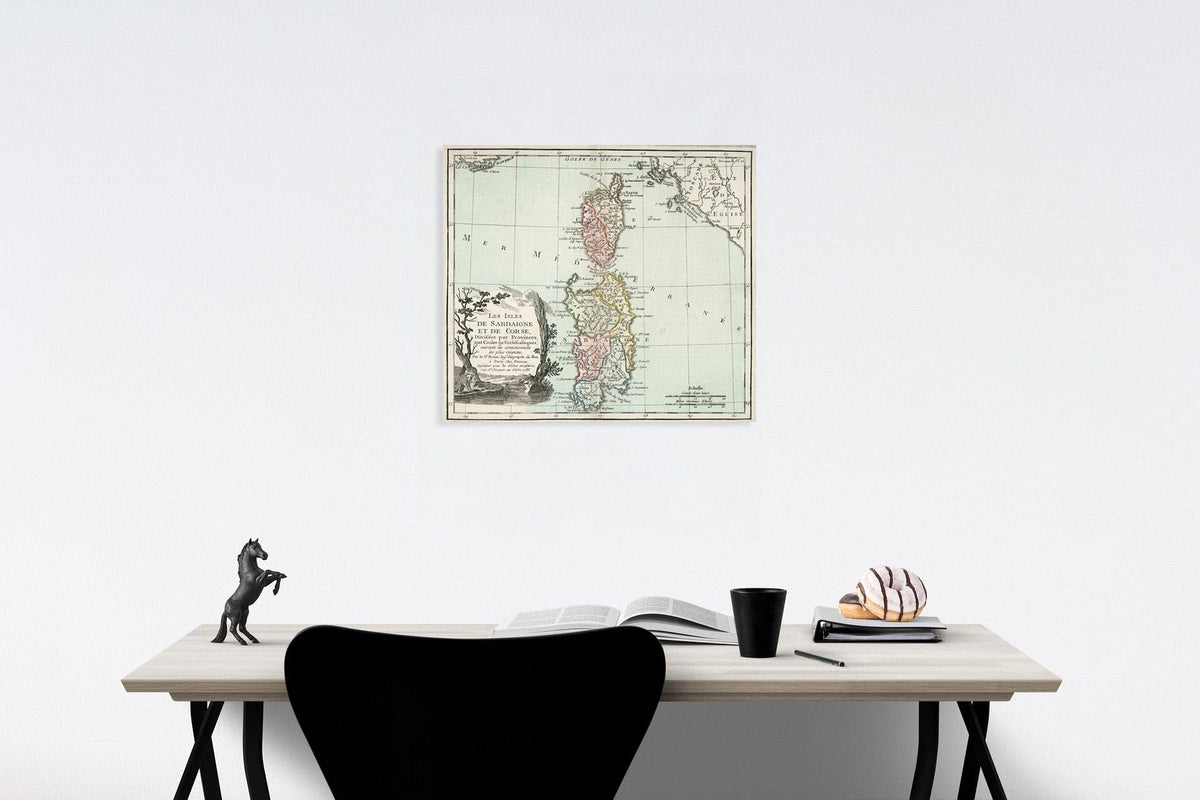 Historic Map : Pl. 21. Les Isles De Sardaigne Et De Corse, Divisees par provinces, 1786, Vintage Wall Decor