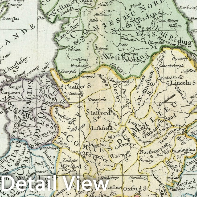 Historic Map : Pl. 24. L'Angleterre divisee en five grandes Parties, Subdivisee en five2 Comtes, 1786, Vintage Wall Decor