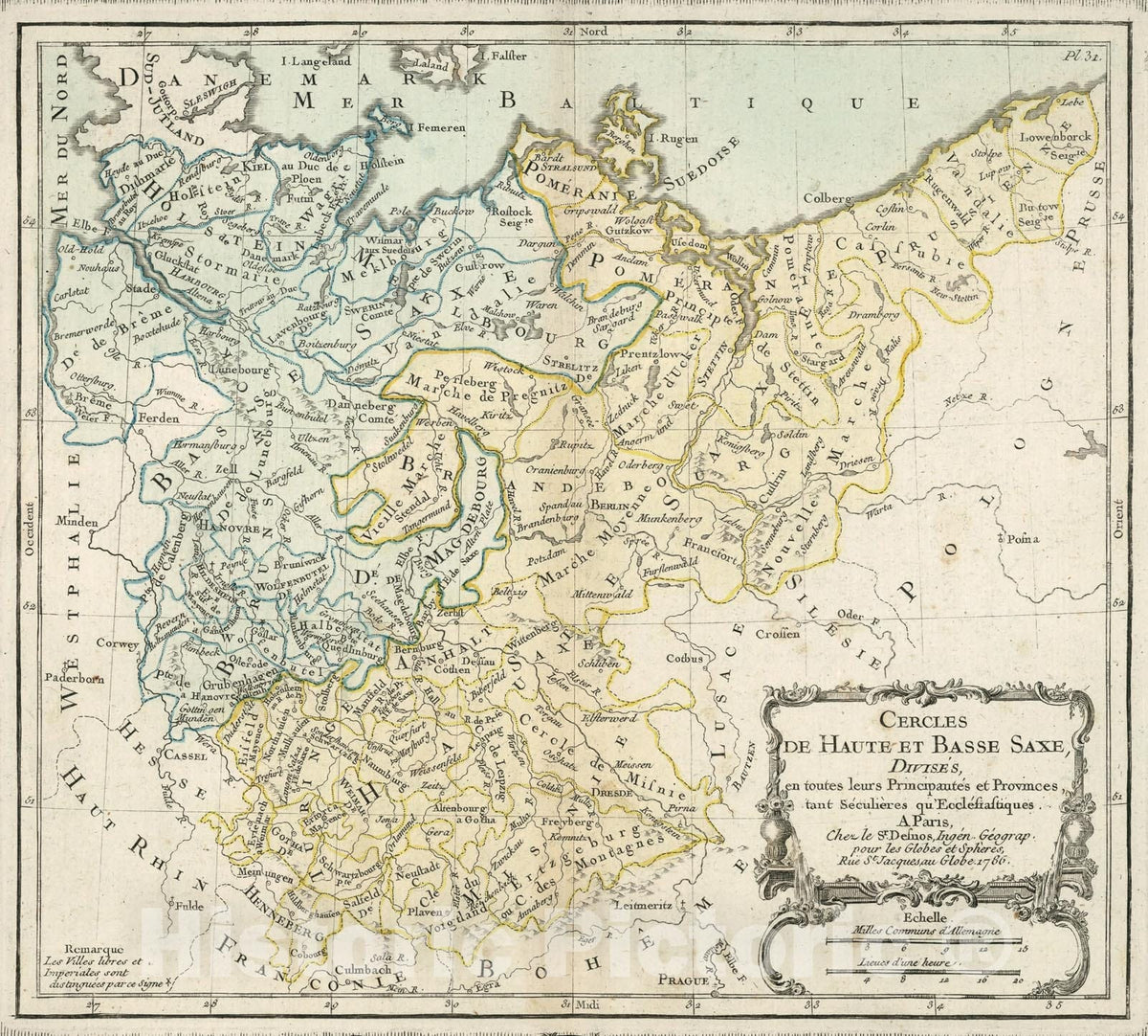Historic Map : Cercles De Haute et Basse Saxe, 1786, Vintage Wall Decor