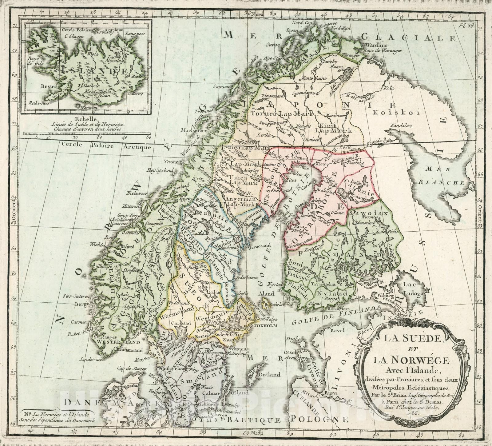 Historic Map : La Suede et La Norwege Avec l'Islande, 1786, Vintage Wall Decor