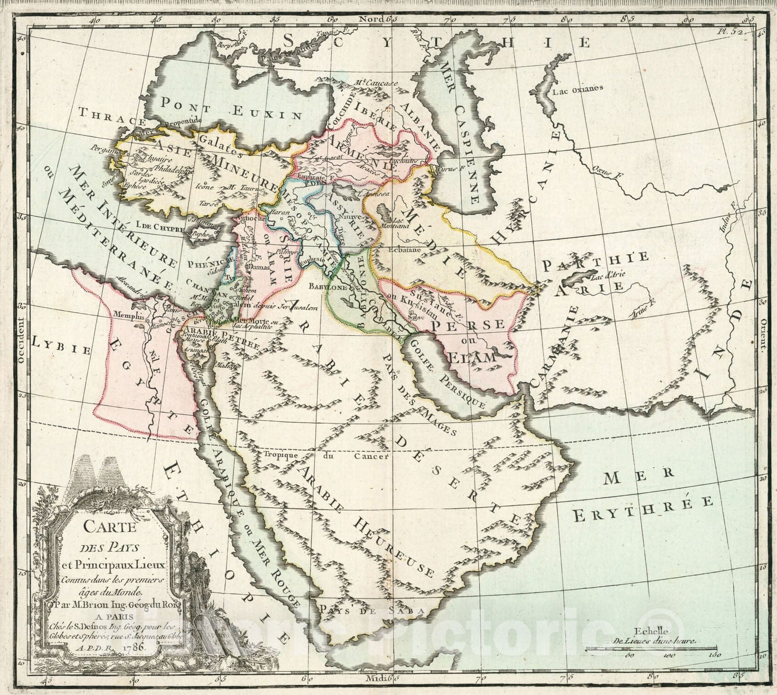 Historic Map : Carte des Pays et Principaux Lieux Connus dans les premiers ages du Monde, 1786, Vintage Wall Decor