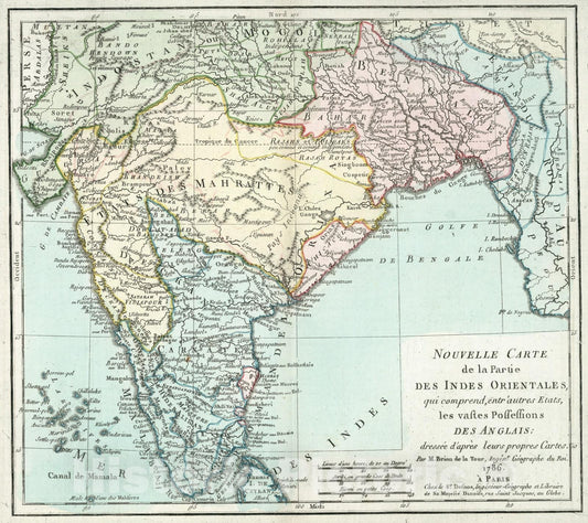 Historic Map - Nouvelle Carte de la Partie Des Indes Orientales, qui comrend, entr'autres Etats/Map of India, North to Mongolia and Tibet, 1786 - Vintage Wall Art