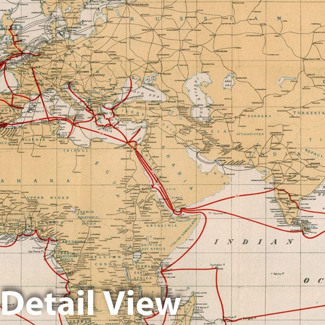 Historic Map : Via Eastern : the Eastern and Associated Telegraph Companies' cable system, 1914, Vintage Wall Decor