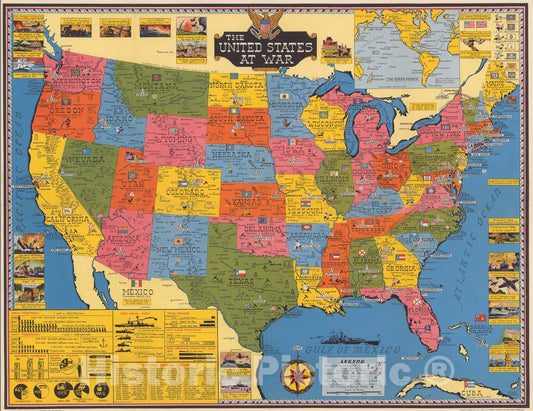 Historic Map : The United States at War, 1943, Vintage Wall Decor
