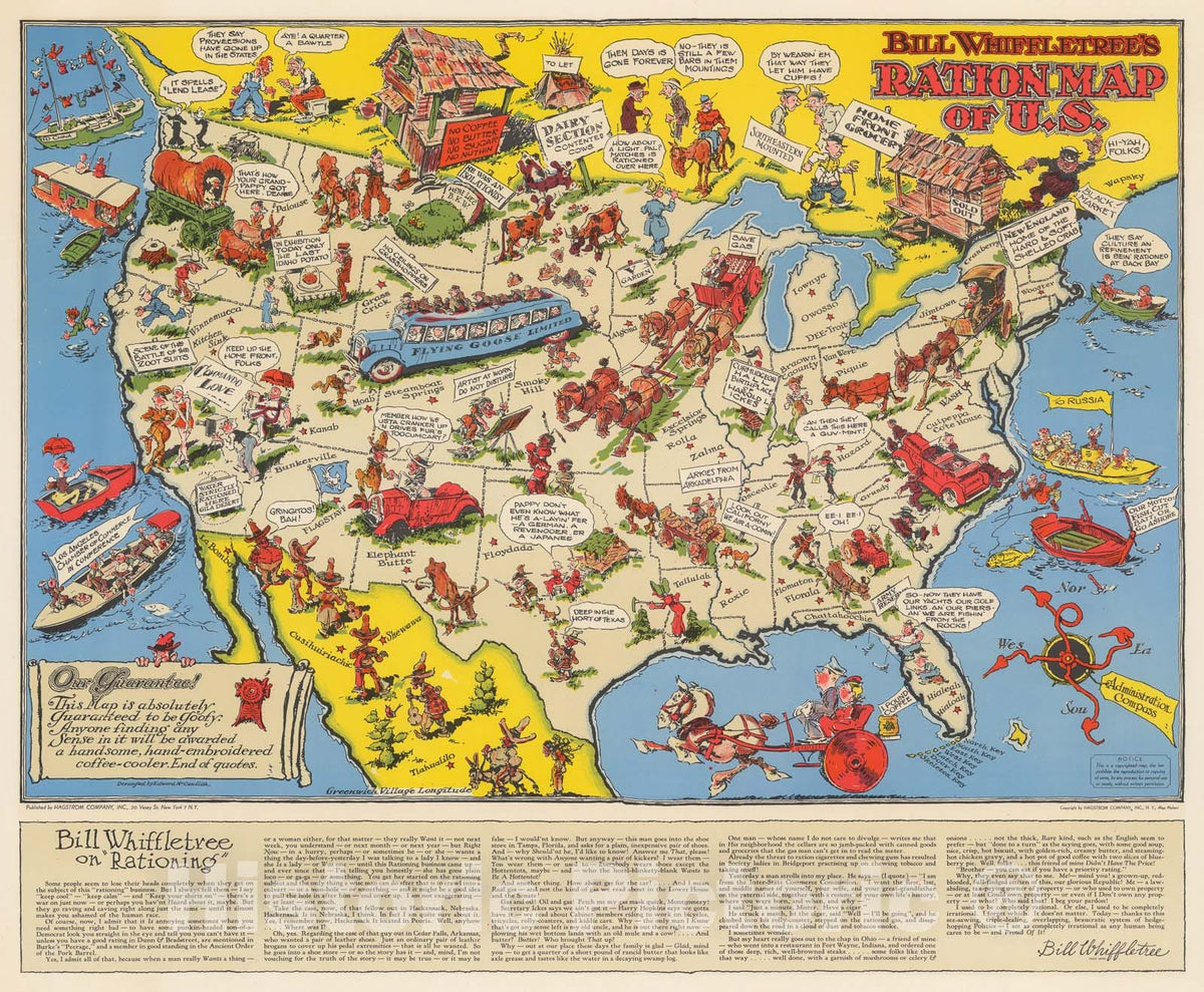 Historic Map : Bill Whiffletree's ration map of U.S, 1944, Vintage Wall Decor