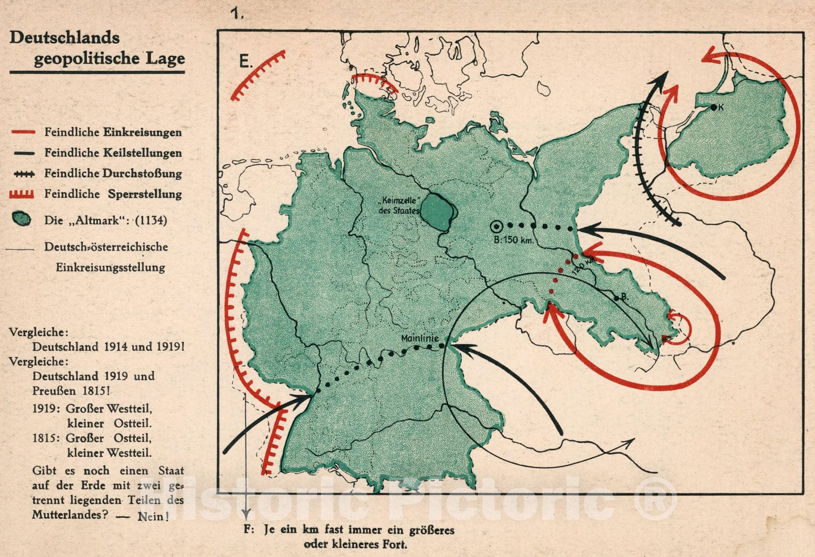 Historic Map : Deutschlands geopolitische Lage, 1935, Vintage Wall Decor