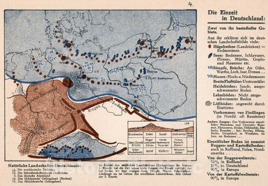 Historic Map : Die eiszeit in Deutschland, 1935, Vintage Wall Decor