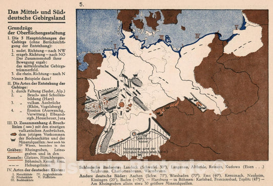 Historic Map : Das Mittel und Suddeutsche Gebirgsland, 1935, Vintage Wall Decor