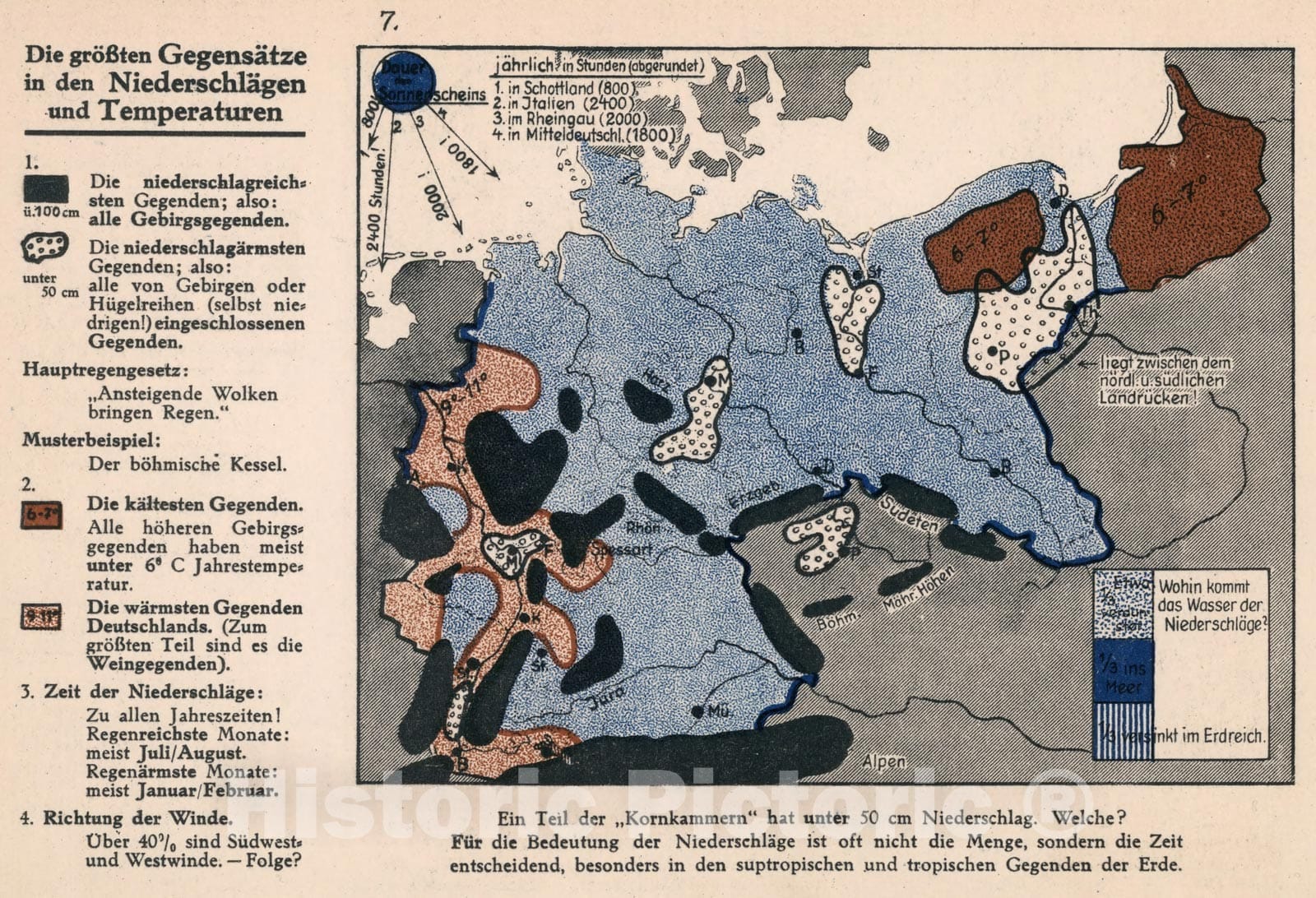 Historic Map : Die grossen Gegensatze in den Niederschlagen und Temperaturen, 1935, Vintage Wall Decor
