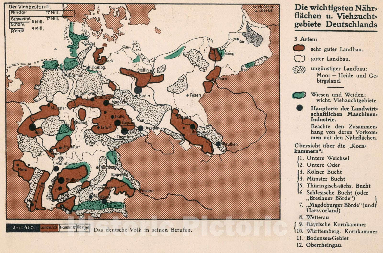 Historic Map : Die wichtigsten nahr flachen u. Viehzuch gebiete Deutschlands, 1935, Vintage Wall Decor