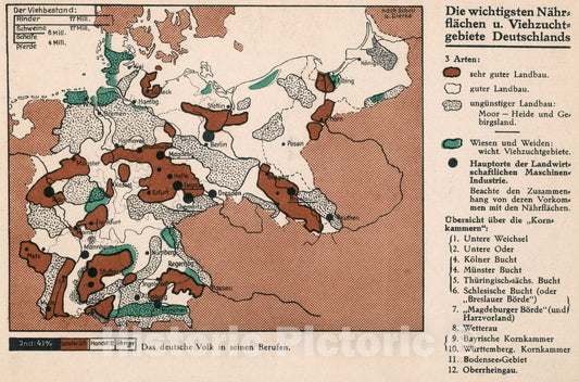 Historic Map : Die wichtigsten nahr flachen u. Viehzuch gebiete Deutschlands, 1935, Vintage Wall Decor