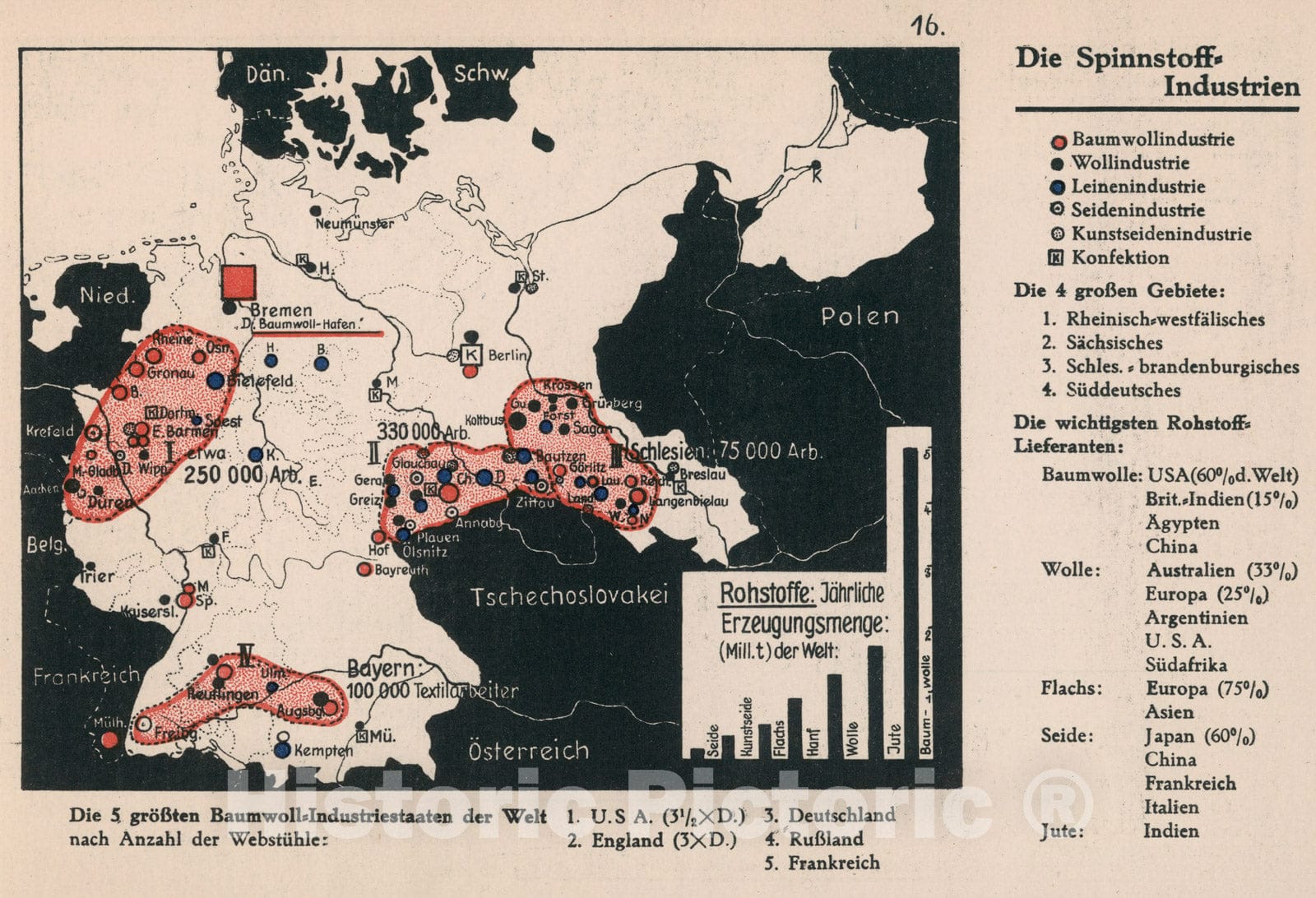 Historic Map : Die Spinnstoff industrien, 1935, Vintage Wall Decor