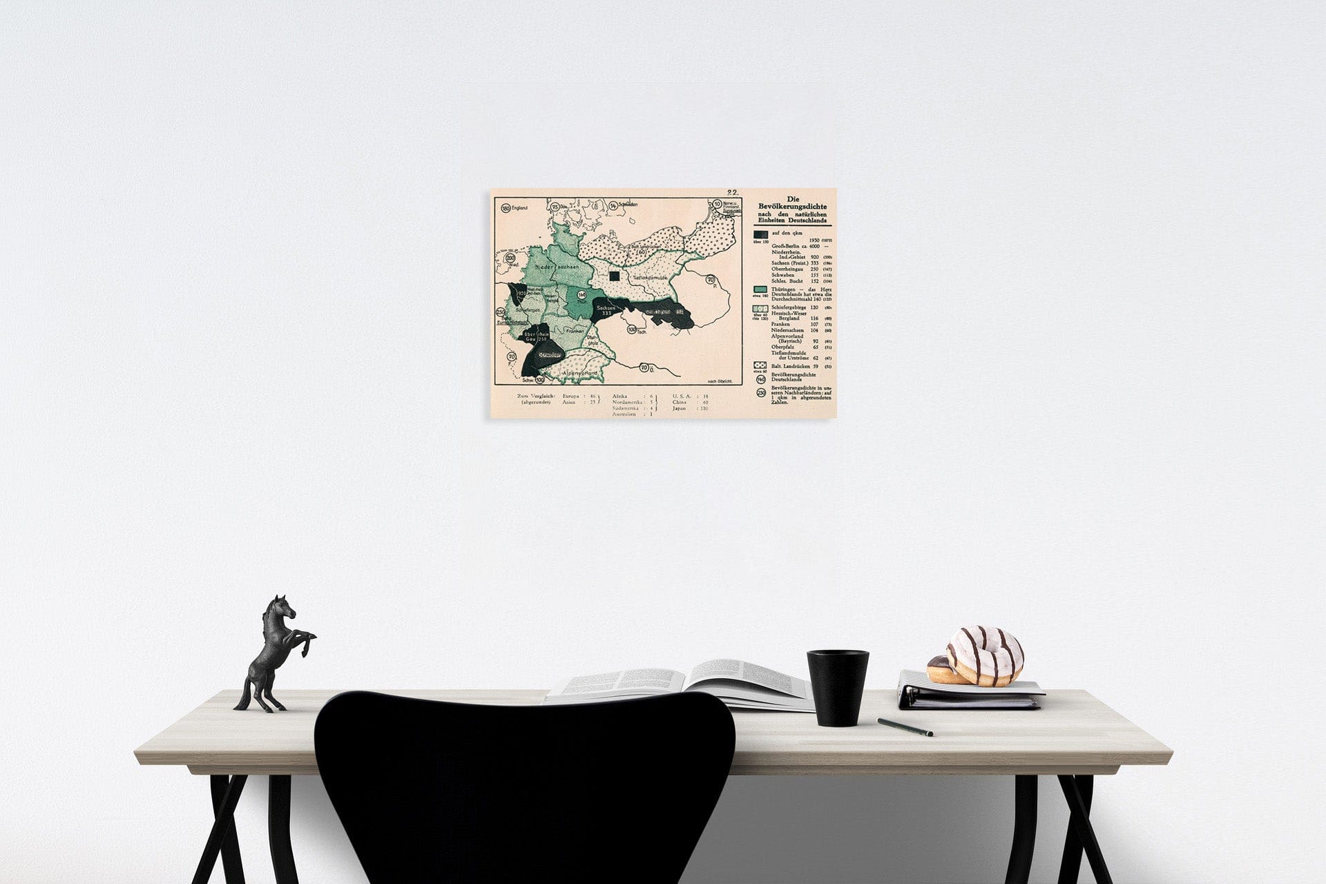 Historic Map : Bevolkerungsdichte nach den naturlichen Einheiten Deutschlands, 1935, Vintage Wall Decor