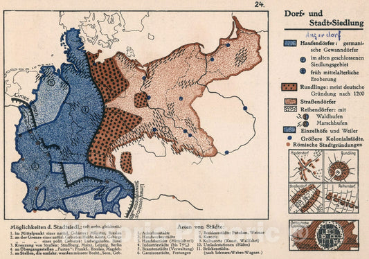 Historic Map : Dorf und Stadt-Siedlung, 1935, Vintage Wall Decor