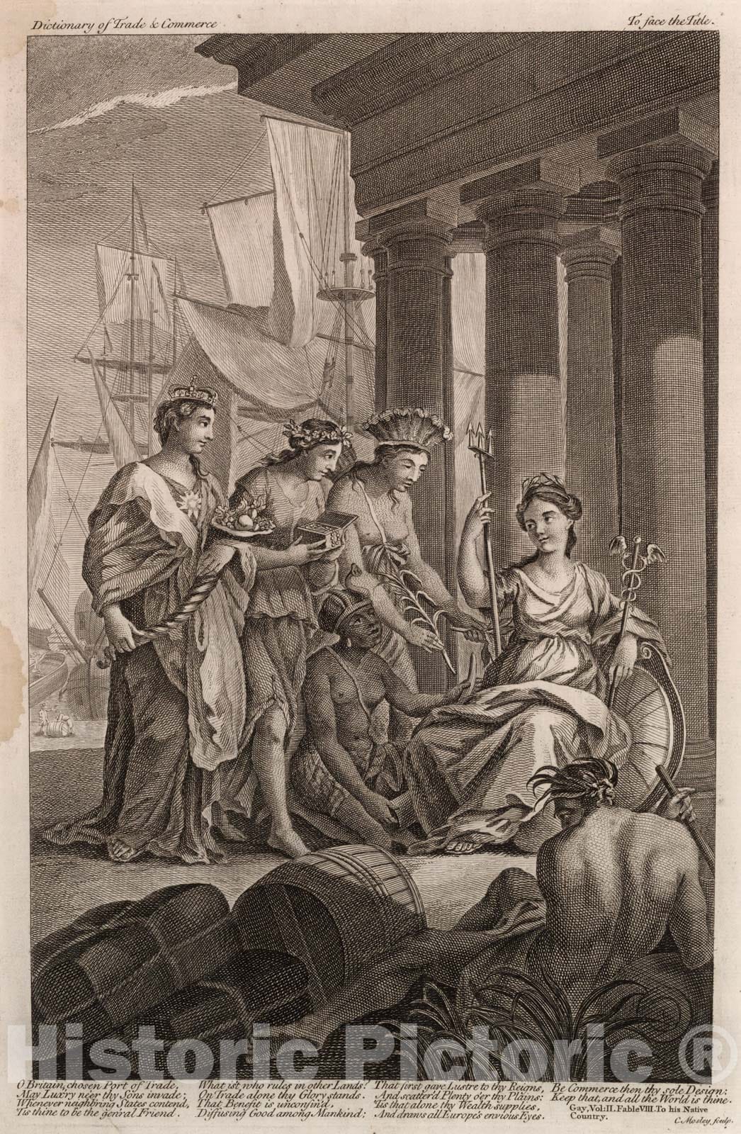 Historic Map : Frontispiece: Vol. I. Dictionary Of Trade and Commerce, 1774, Vintage Wall Decor
