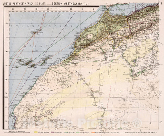 Historic Map : Sektion 1: West Sahara, 1885, Vintage Wall Decor