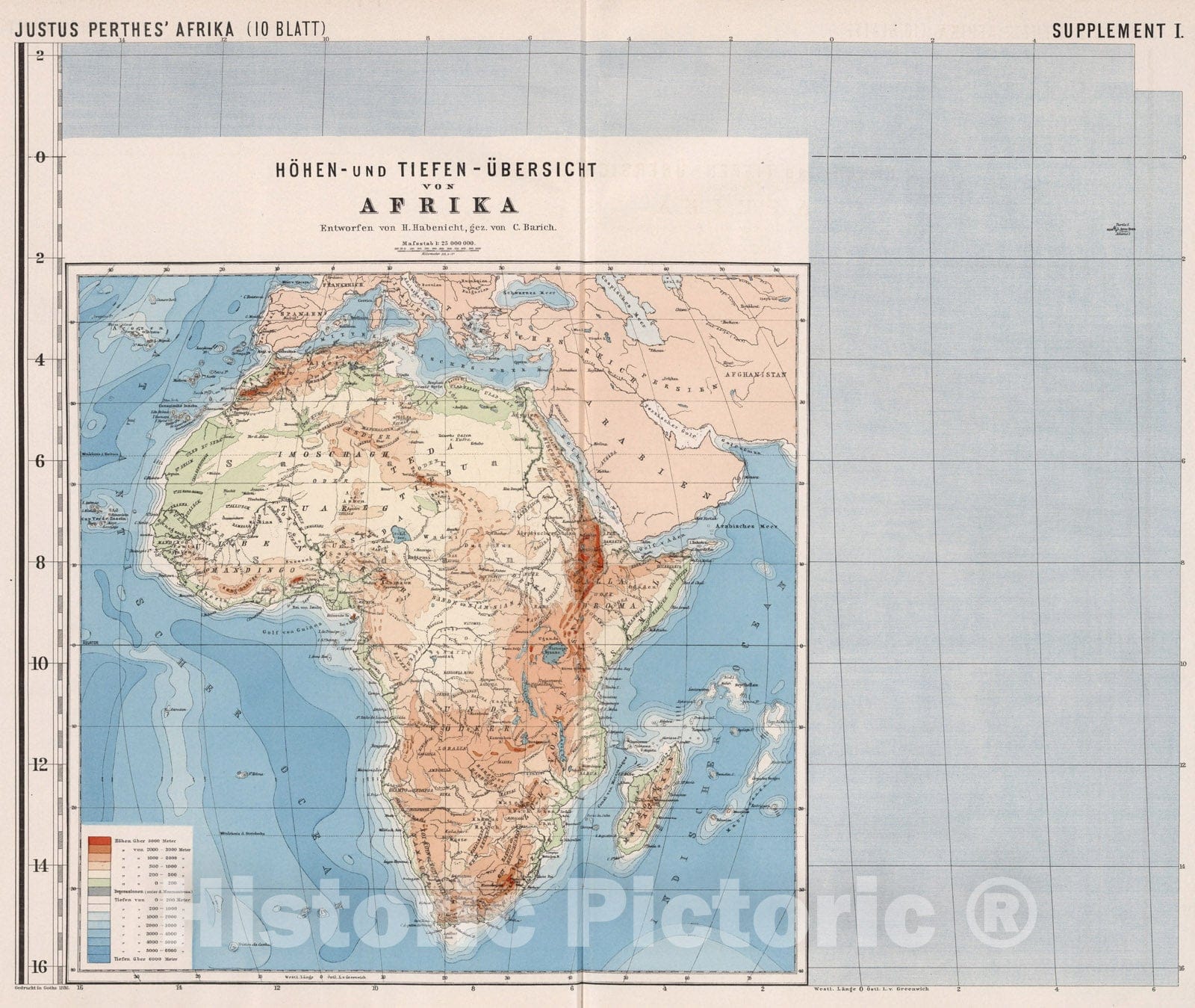 Historic Map : Supplement I. Hohen- und Tiefen-U?bersicht von Afrika, 1886, Vintage Wall Decor