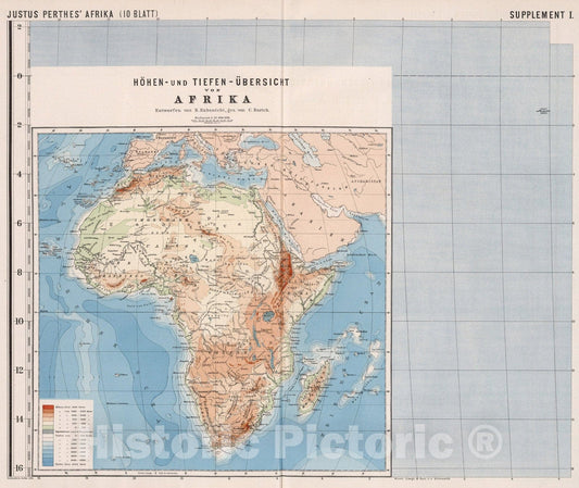Historic Map : Supplement I. Hohen- und Tiefen-U?bersicht von Afrika, 1886, Vintage Wall Decor