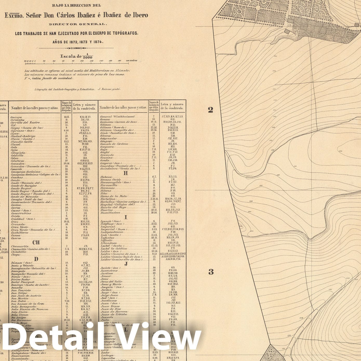 Historic Map : Title Page/Index: Hoja No. 1. Plano parcelario de Madrid, 1874, Vintage Wall Decor