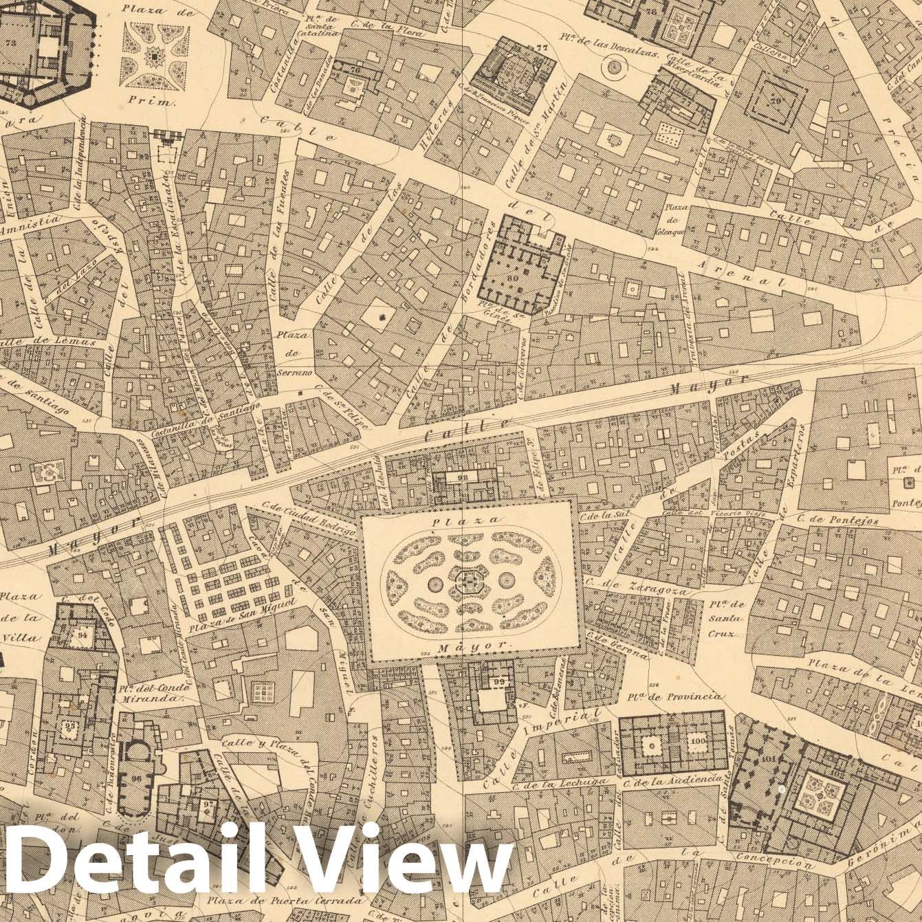 Historic Map : Hoja No. 10. Plano parcelario de Madrid, 1874, Vintage Wall Decor