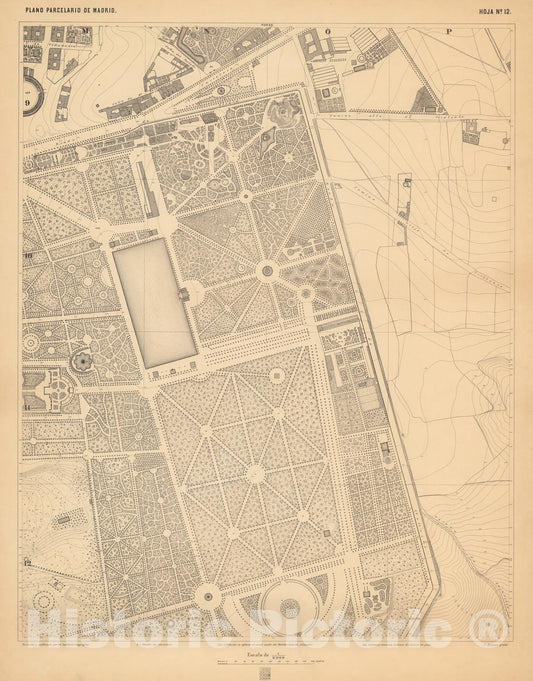 Historic Map : Hoja No. 12. Plano parcelario de Madrid, 1874, Vintage Wall Decor