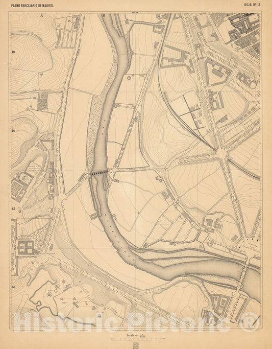 Historic Map : Hoja No. 13. Plano parcelario de Madrid, 1874, Vintage Wall Decor