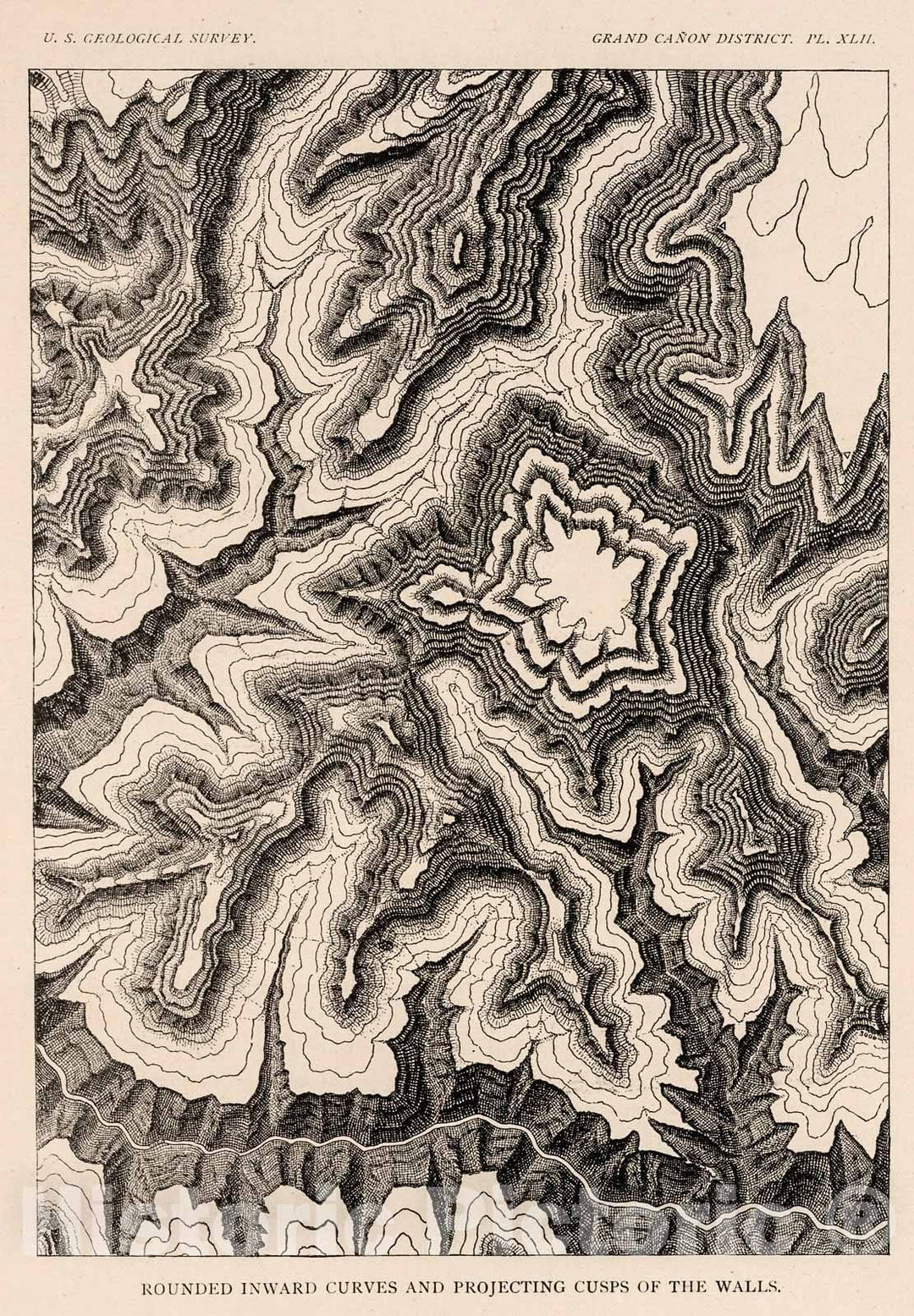 Historic Map : View: Pl. XLII. Rounded Inward Curves and Projecting Cusps of the Wall., 1882, Vintage Wall Decor