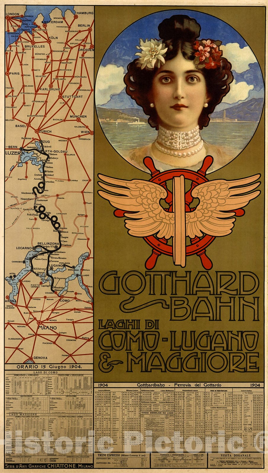 Historic Map : Gotthard-Bahn, Laghi di Como-Lugano & Maggiore, 1904, 1904, Vintage Wall Decor