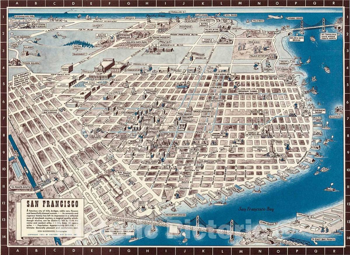 Historic Map : San Francisco. Text: Restaurants. Shops & Services., 1951, Vintage Wall Decor