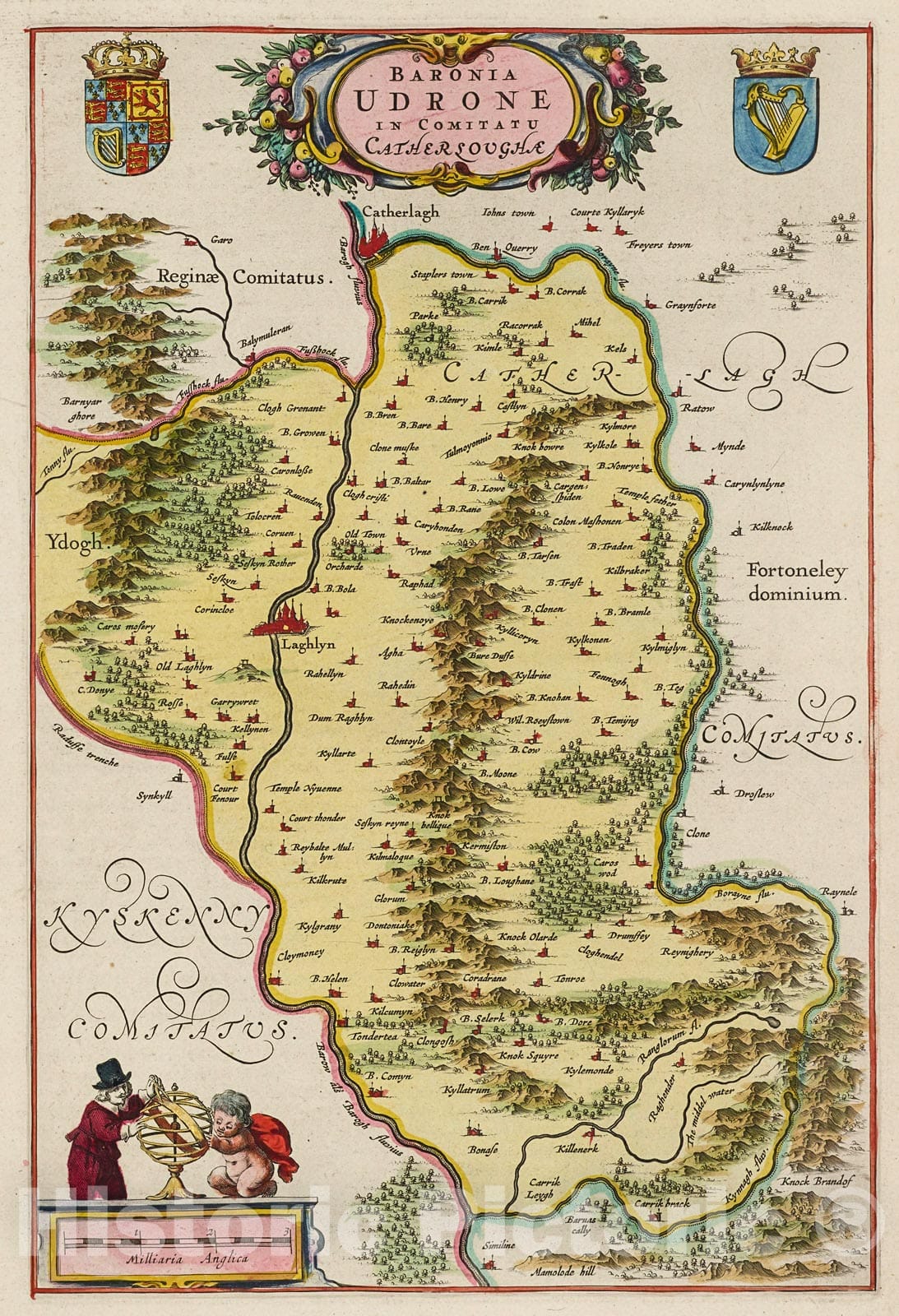 Historic Map : Baronia Udrone In Comitatu Catherlaughae, 1665, Vintage Wall Decor