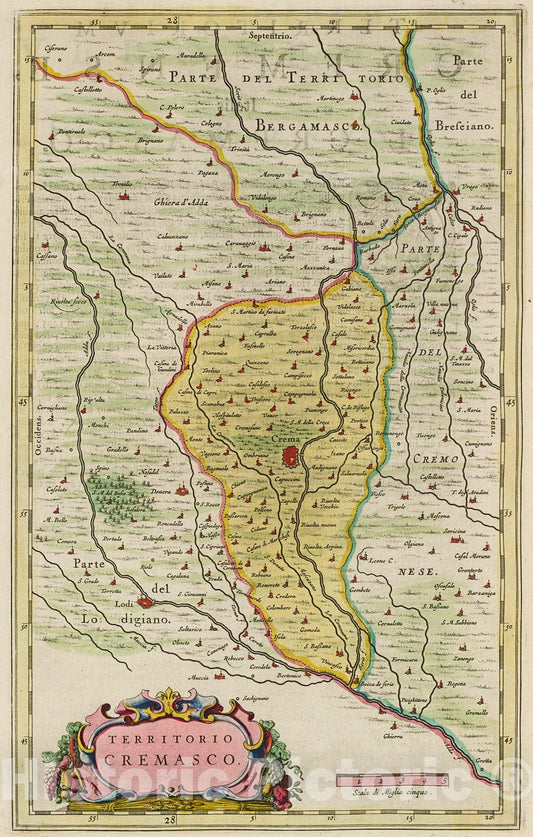 Historic Map : Territorio Cremasco, 1665, Vintage Wall Decor