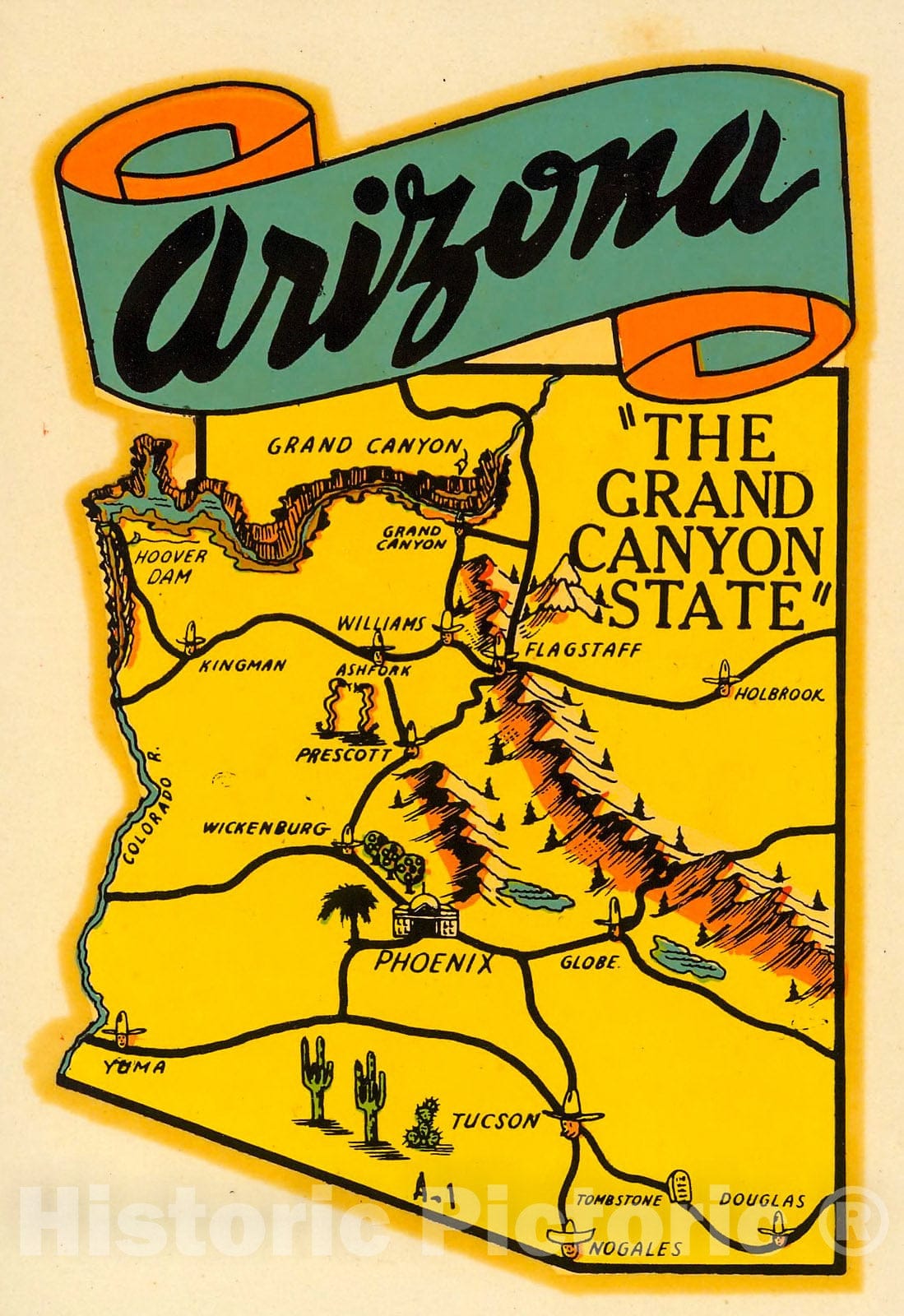 Arizona : "The Grand Canyon state" Vintage Postcard, 1950, Vintage Wall Decor