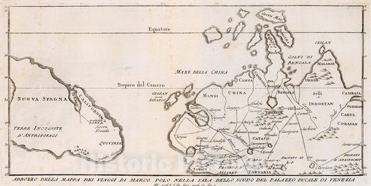 Historic Map : Abbozzo della mappa dei viaggi di Marco Polo, 1818, Vintage Wall Decor