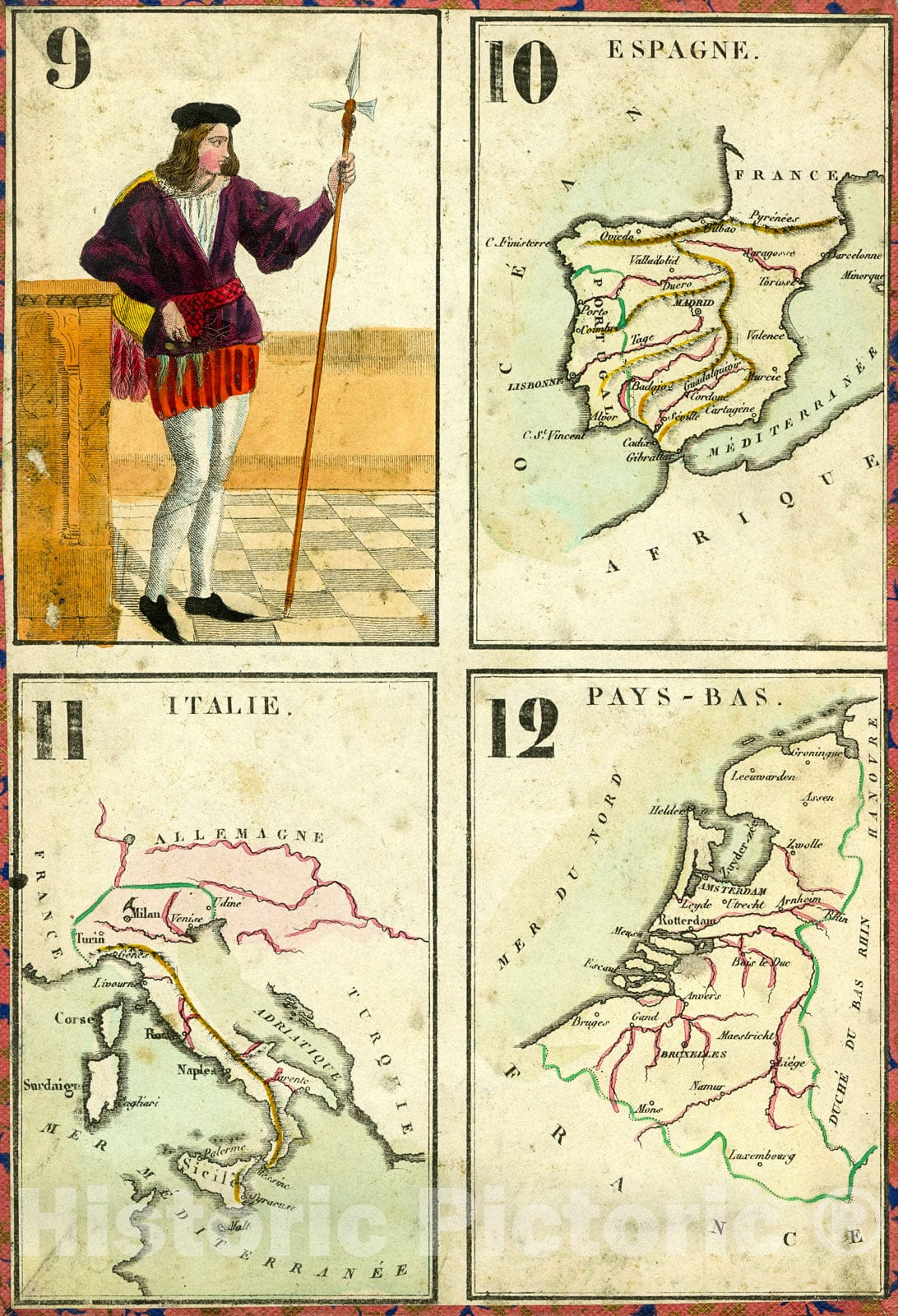 Historic Map : : Playing card. Espagne. Italie. Pays-Bas, 1842, Vintage Wall Decor