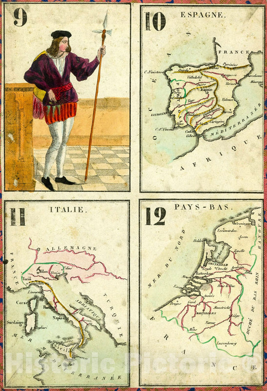 Historic Map : : Playing card. Espagne. Italie. Pays-Bas, 1842, Vintage Wall Decor