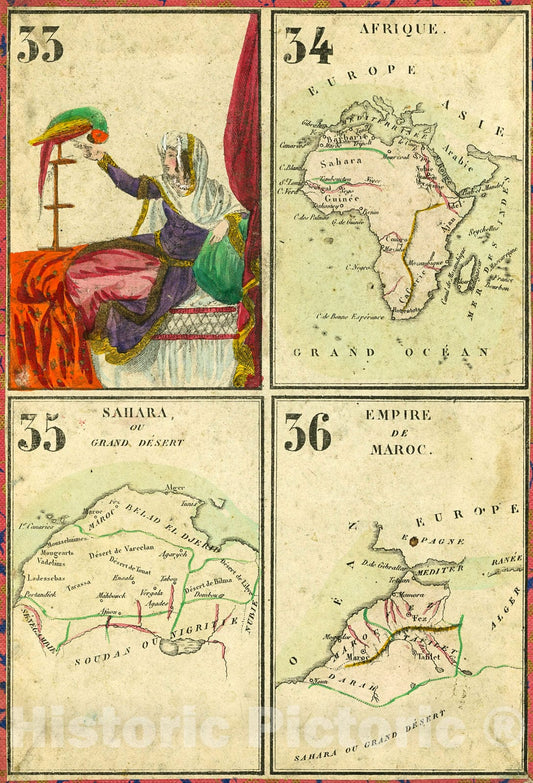 Historic Map : Playing card Afrique. Sahara. Empire de Maroc, 1842, Vintage Wall Decor