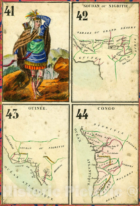 Historic Map : Playing card Sound ou Nigritie. Guinee. Congo, 1842, Vintage Wall Decor