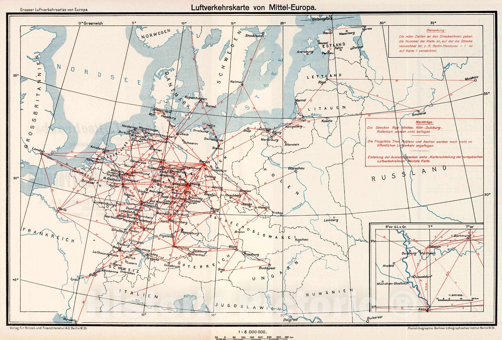 Historic Map : Luftverkehrskarte von Mittel-Europa., 1928, Vintage Wall Decor