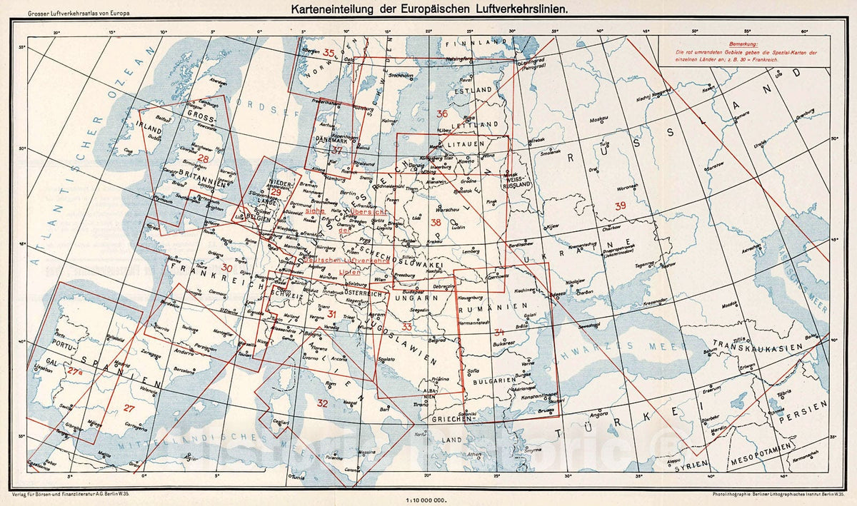 Historic Map : Karteneinteilung der Europaischen Luftverkehrslinen., 1928, Vintage Wall Decor