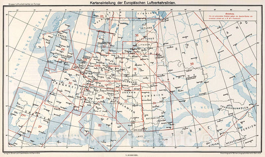 Historic Map : Karteneinteilung der Europaischen Luftverkehrslinen., 1928, Vintage Wall Decor
