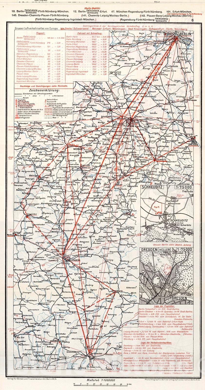 Historic Map : South Central Germany Airline Route Maps. (insets) (Airport Locations)., 1928, Vintage Wall Decor