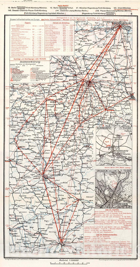 Historic Map : South Central Germany Airline Route Maps. (insets) (Airport Locations)., 1928, Vintage Wall Decor