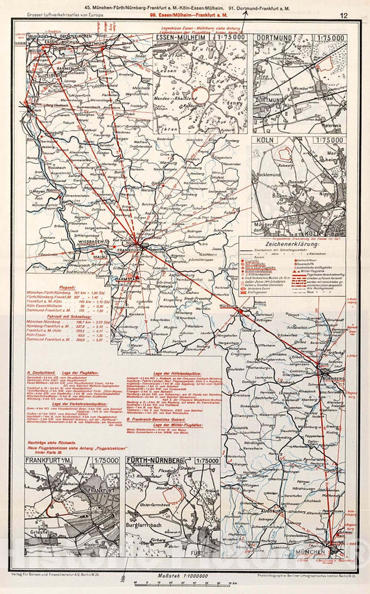 Historic Map : (West Central Germany Airline Routes)., 1928, Vintage Wall Decor