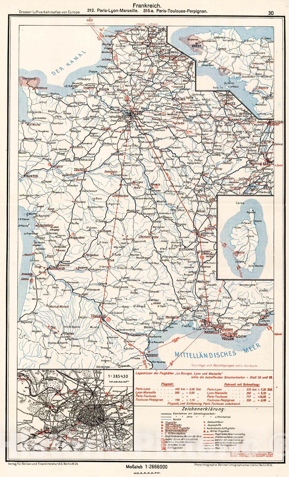 Historic Map : (France Airline Routes). (France Airline Routes)., 1928, Vintage Wall Decor