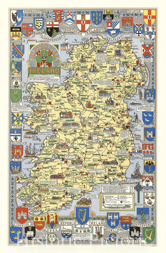 Ireland - Pictorial Map, 1955 - Historical Map Reproduction