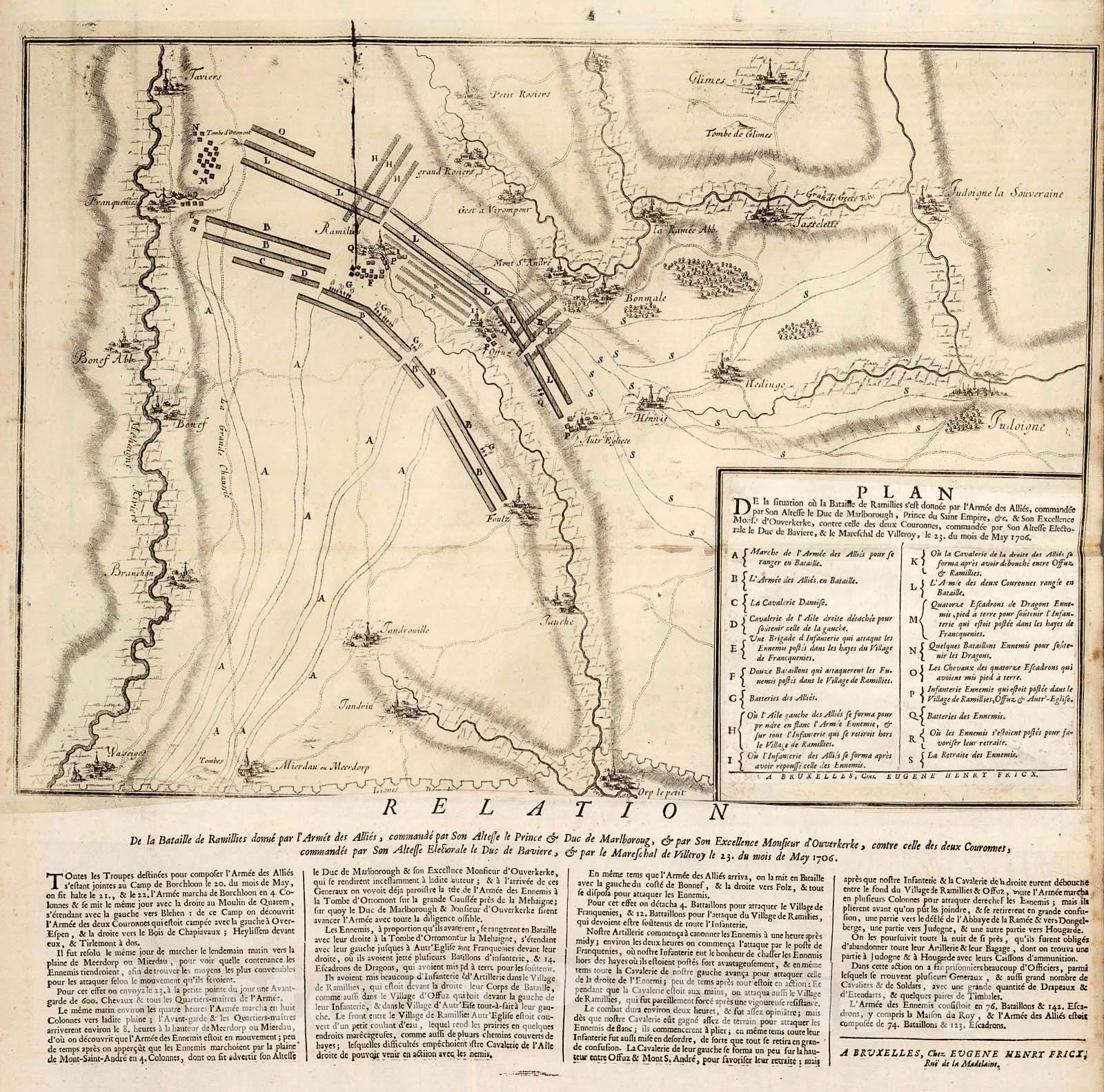 Historic Map : Plan de la Bataille de Ramilles, Belgium. 1706., 1727, Vintage Wall Decor