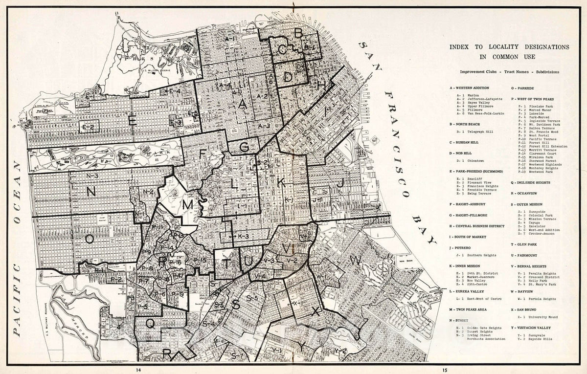 Historic Map : Index: Index to Locality Designations in Common Use., 1948, Vintage Wall Decor