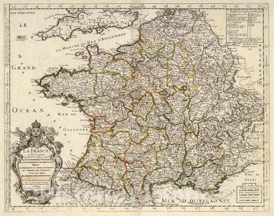 Historic Map : France ... Generalities (administrative division) and Elections., 1697, Vintage Wall Decor