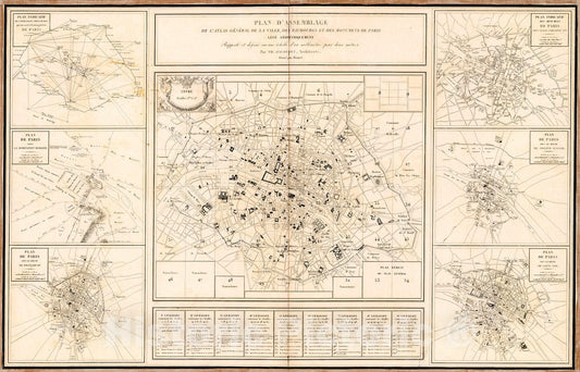 Historic Map : Paris Sheets 8-9: Plan d'Assemblage, 1836, Vintage Wall Decor