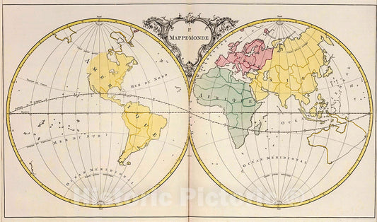 Historic Map : Le Mappe Monde., 1755, Vintage Wall Decor